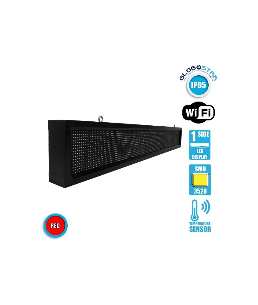 GLOBOSTAR® DISPLAY 90261 Κυλιόμενη Ψηφιακή Επιγραφή P10 Μονής Όψης LED AC 220-240V Αδιάβροχο IP54 Κόκκινο - WiFi Control μέσω FK APP - Αισθητήρας Θερμοκρασίας & Υγρασίας - Μ168 x Π9 x Υ24cm - 2 Χρόνια Εγγύηση